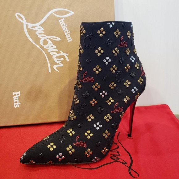 Christian Louboutin SO KATE BOOTY Jacquard Loubi In The Sky Boots Heels - Picture 3 of 14